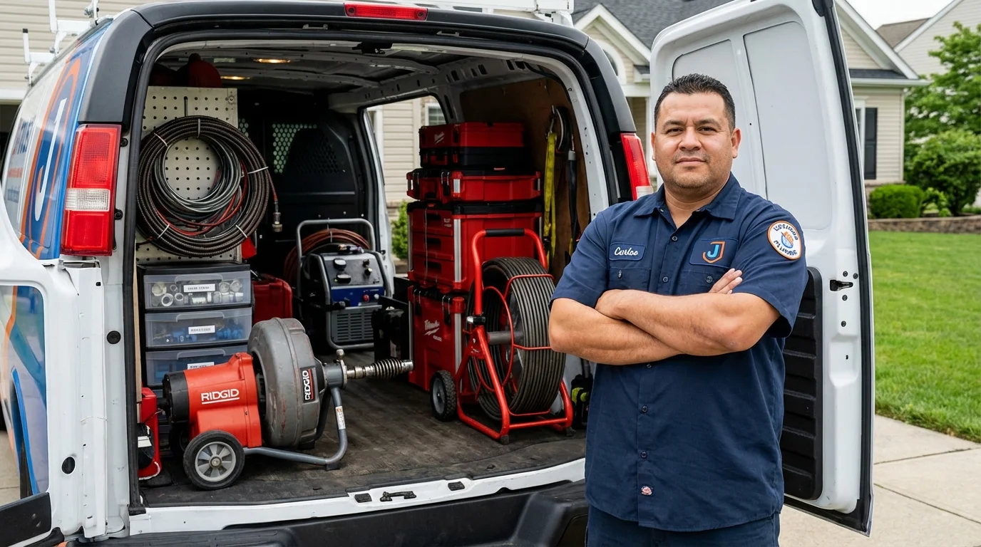 Professional drain cleaning equipment and Johns Plumbing LLC plumber in Nortonville