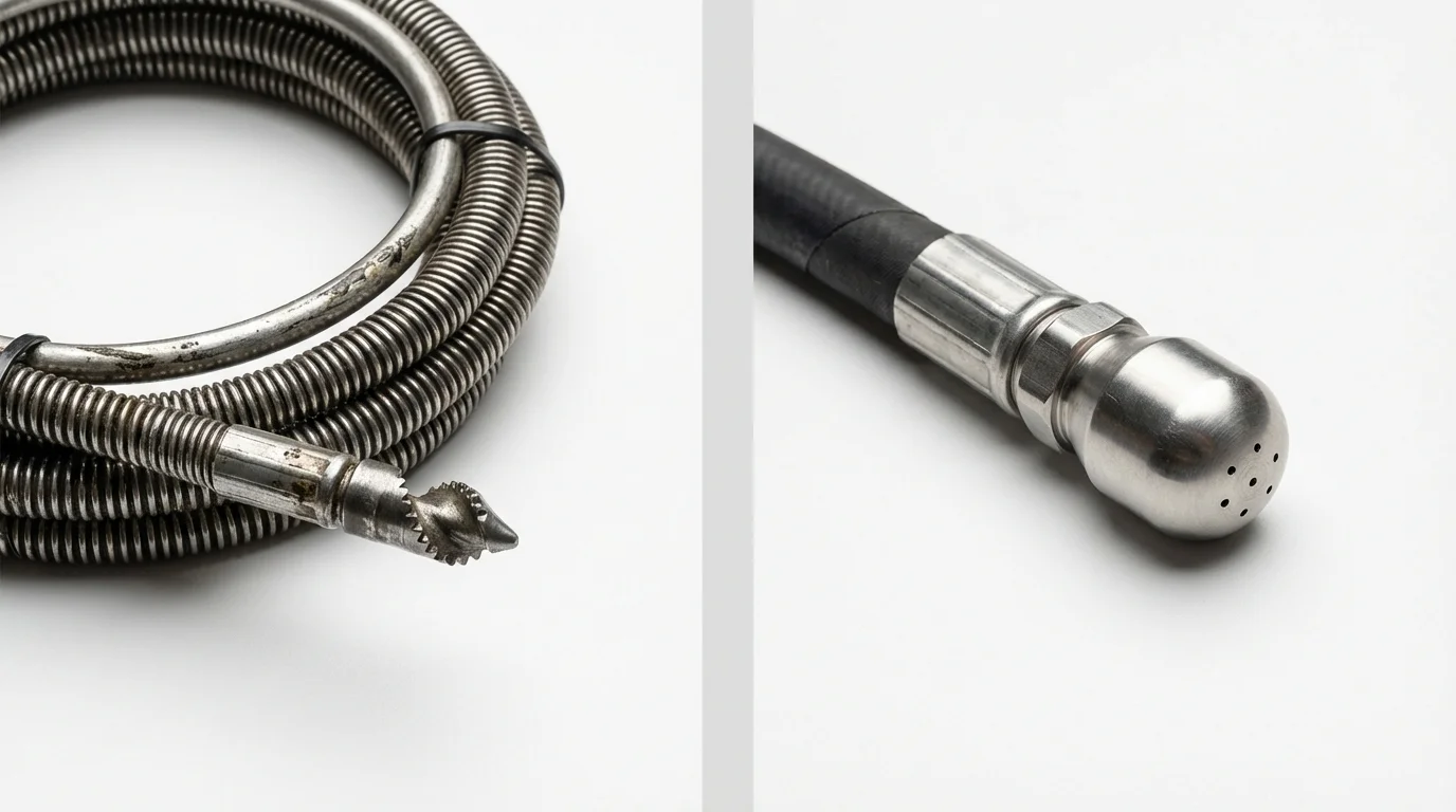 Drain snake cable and hydro jetting nozzle used for drain cleaning in Nortonville, KY