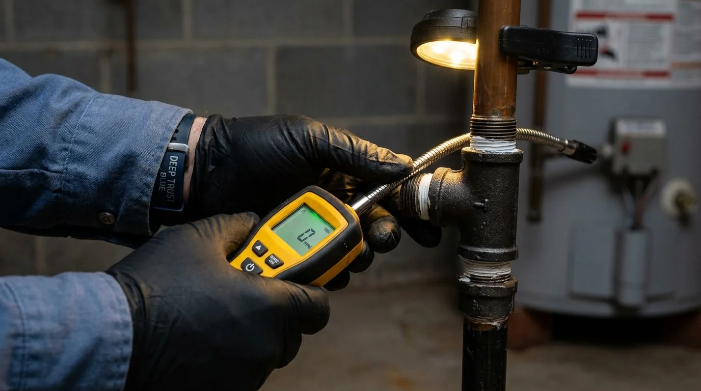 Gas leak detection with electronic sniffer by Johns Plumbing LLC in Nortonville
