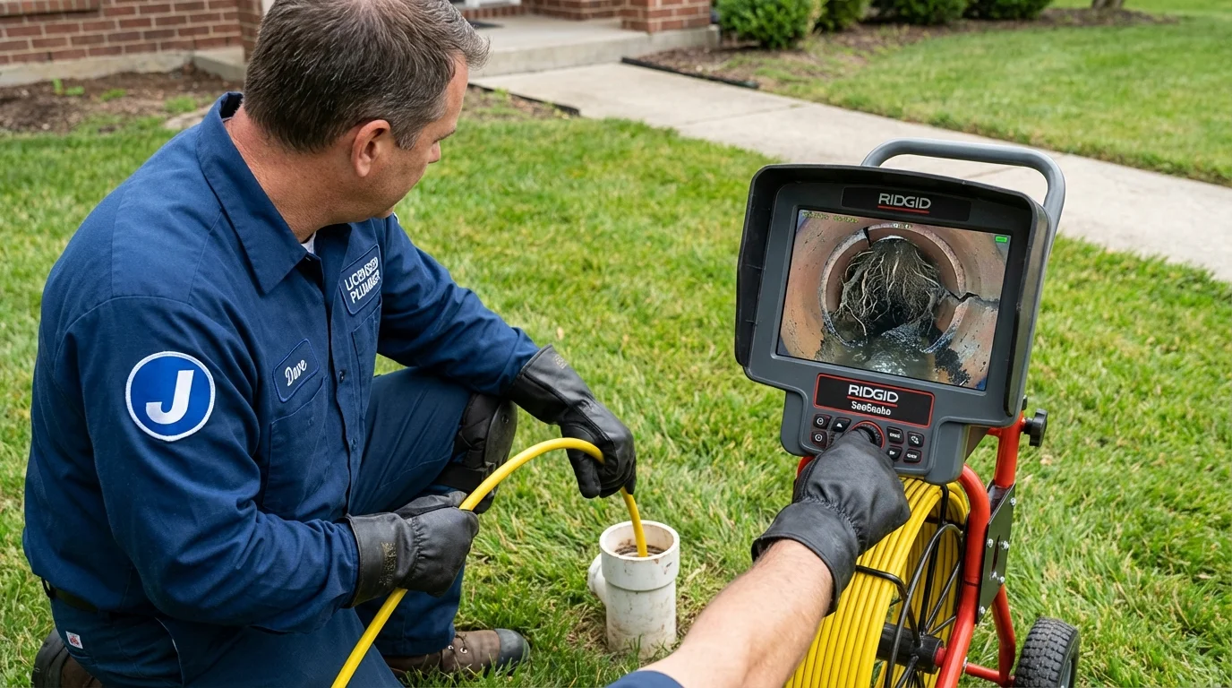 Sewer camera inspection being performed by Johns Plumbing LLC in Nortonville