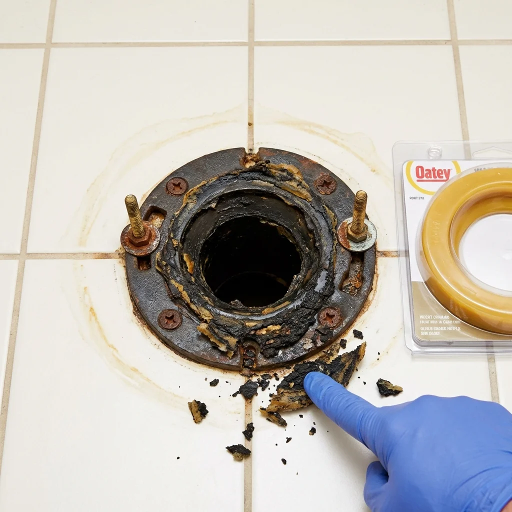 Failed wax ring showing water seepage at the base of a toilet in a Nortonville, KY home
