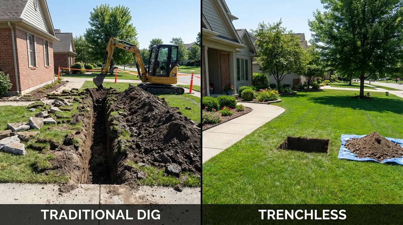 Trenchless sewer repair with minimal yard damage versus traditional excavation in Nortonville, KY